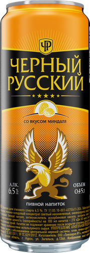Напиток пивной ЧЕРНЫЙ РУССКИЙ со вкусом миндаля пастеризованный 6,5%, 0.45л, фото
