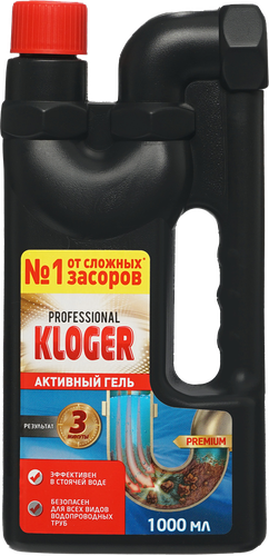 Средство чистящее для устранения сложных засоров KLOGER Proffгель, 1л, детальное фото