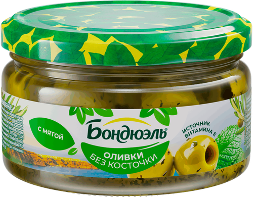 Оливки без косточки БОНДЮЭЛЬ с мятой, 200г, фотография
