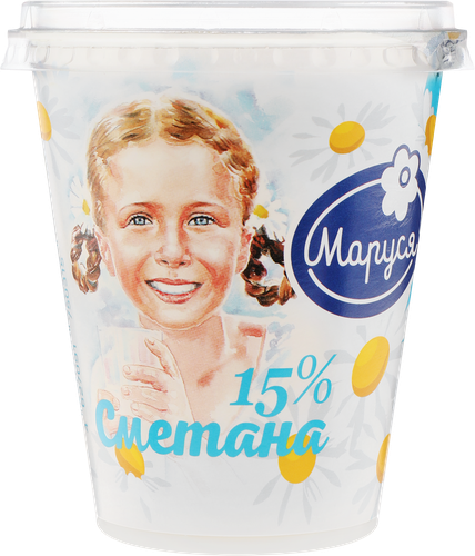 Сметана МАРУСЯ 15%, без змж, 300г, вид
