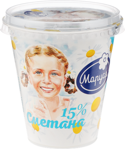 Сметана МАРУСЯ 15%, без змж, 300г, крупный план
