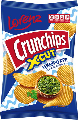 Чипсы картофельные LORENZ Crunchips X-cut со вкусом соуса чимичурри, рифленые, 130г, фото