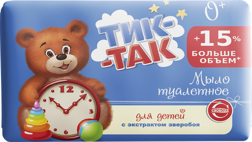 Мыло детское ТИК-ТАК с экстрактом зверобоя, для нежной и чувствительной кожи 0+, 0,175л, картинка