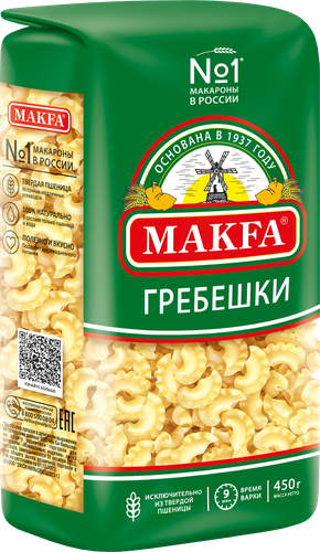 Макароны MAKFA Петушиные гребешки высший сорт, 450г, изображение
