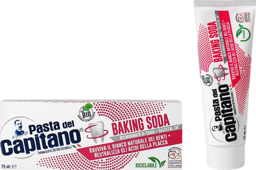 Зубная паста PASTA DEL CAPITANO Baking soda для деликатного отбеливания, 75мл, крупный план
