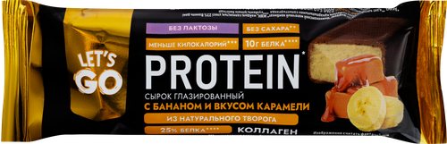 Сырок творожный глазированный LET'S GO Банан, карамель безлактозный с коллагеном 5%, без змж, 40г, детальное фото