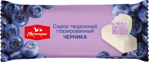 Сырок творожный глазированный СВИТЛОГОРЬЕ с наполнителем черника в белой глазури 16%, без змж, 40г, детальное фото