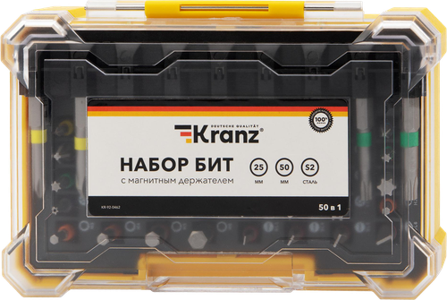 Набор бит с магнитным держателем KRANZ 49 предметов 25–50мм, Арт. KR-92-0462, картинка
