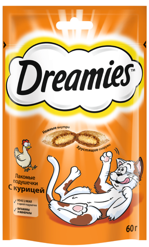 Лакомство для кошек DREAMIES Подушечки с курицей, 60г, картинка