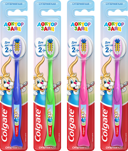 Зубная щетка детская COLGATE Доктор Заяц ультрамягкая, с 2 лет, крупный план