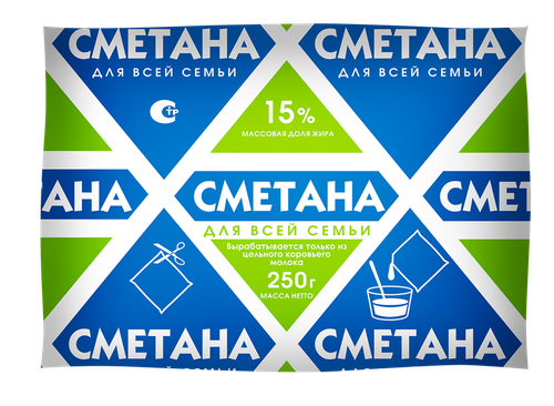 Сметана ДЛЯ ВСЕЙ СЕМЬИ 15%, без змж, 250г, картинка