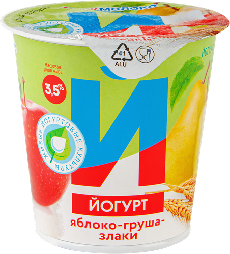 Йогурт ИЖМОЛОКО Яблоко, груша, злаки 3,5%, без змж, 150г, детальное фото