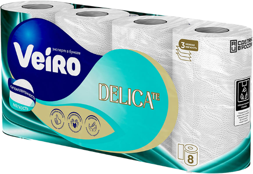Туалетная бумага VEIRO Delicate 3-х слойная, 8 рул., детальное фото