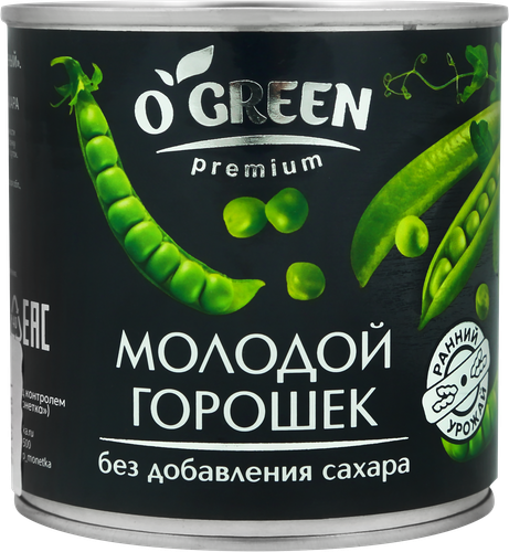 Горошек O`GREEN Premium молодой, без сахара, 400г, фотография