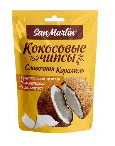 Кокосовые чипсы SAN MARTIN Ассорти №4 (Ваниль, Карамель) п/п 40г., фотография
