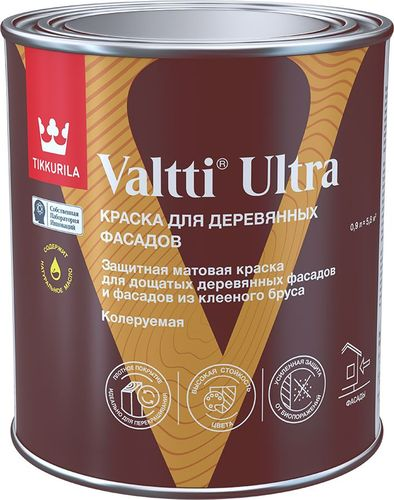 Краска для деревянных фасадов Tikkurila/Tikkivala VALTTI ULTRA A мат 0,9л, изображение
