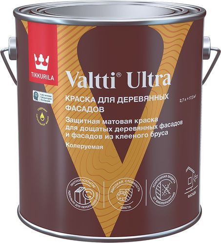 Краска для деревянных фасадов Tikkurila/Tikkivala VALTTI ULTRA C мат 2,7л, фото