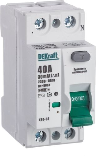 Дифференциальный выключатель DEKRAFT УЗО-03 2P AC40 A 30 мА 6 кА, изображение