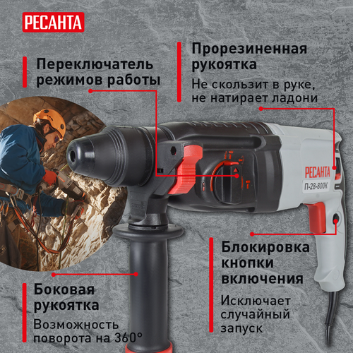 Перфоратор электрический РЕСАНТА П-28-800К, детальное фото