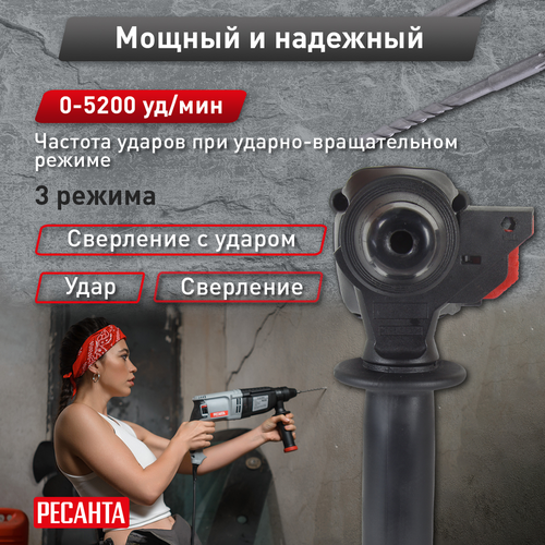 Перфоратор электрический РЕСАНТА П-28-800К, крупный план