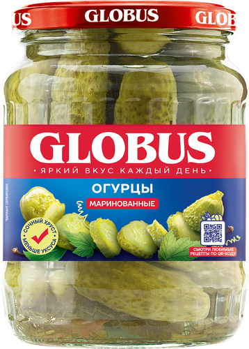 Огурцы маринованные GLOBUS, 720мл, вид