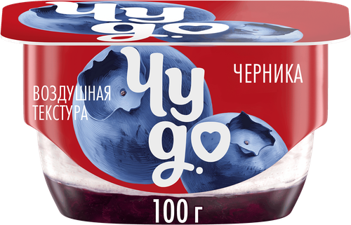 Десерт творожный ЧУДО Творожок взбитый двухслойный Черника 4,2%, без змж, 100г, картинка