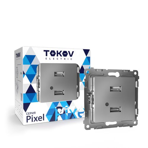 Розетка USB 2 поста TOKOV ELECTRIC PIXEL алюминий, изображение