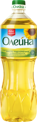Масло подсолнечное ОЛЕЙНА рафинированное дезодорированное 1-й сорт, 1л, крупный план