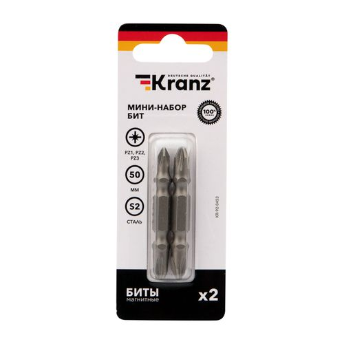 Мини-набор бит двусторонних PZ2xPZ2, PZ1xPZ3-50 мм 2 биты на блистере Kranz, изображение