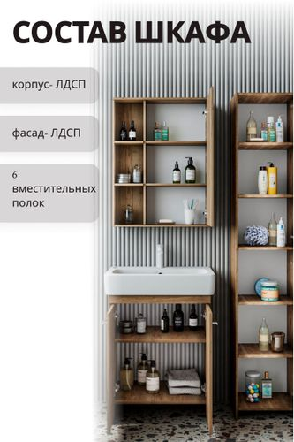 Зеркальный шкаф Тирель навесной 72,2x50 см дуб коричневый, фото