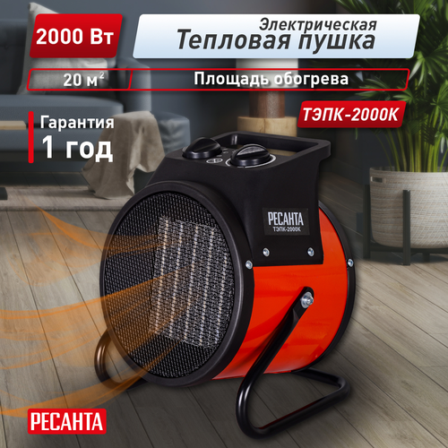 Тепловая пушка электрическая  Ресанта ТЭПК 2 кВт с прямым типом нагрева, крупный план