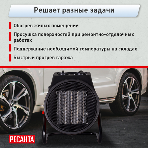 Тепловая пушка электрическая  Ресанта ТЭПК 2 кВт с прямым типом нагрева, крупный план