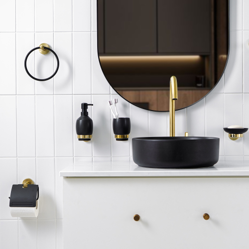 Стакан для зубных щеток настенный Moroshka Oro Nero черный 1 шт, картинка