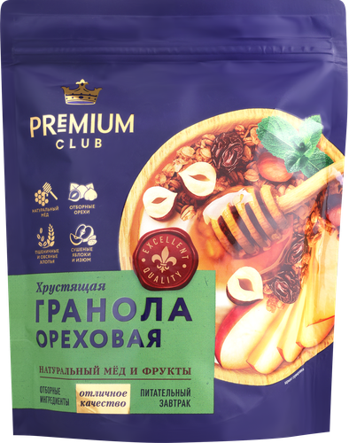 Гранола PREMIUM CLUB Ореховая, 300г, крупный план