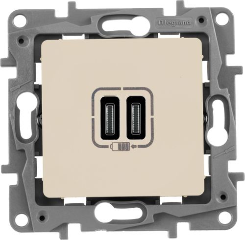 Розетка USB Type-C 2 поста Legrand Etika слоновая кость, детальное фото