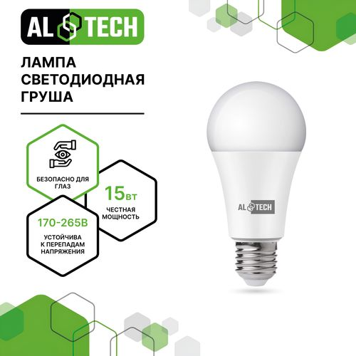 Лампочка светодиодная ALTECH LED 15Вт 4000К 1260Лм E27 Груша, изображение