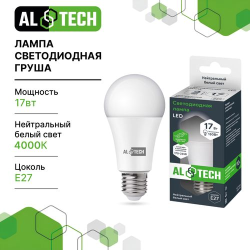 Лампочка светодиодная ALTECH LED 17Вт 4000К 1360Лм E27 Груша, детальное фото