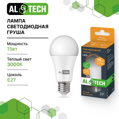 Лампочка светодиодная ALTECH LED 15Вт 3000К 1260Лм E27 Груша, изображение
