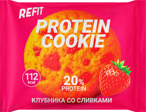 Печенье протеиновое REFIT Клубника со сливками, 40г, крупный план