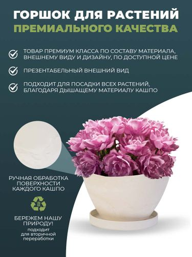 Горшок для цветов "Лодочка" 2,8 литра с поддоном, изготовлен из композитного пластика, цвет белый камень, фото