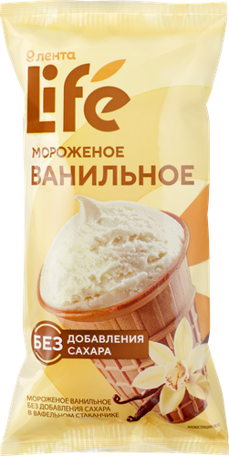 Мороженое ЛЕНТА LIFE Ванильное 15%, без добавления сахара, без змж, вафельный стаканчик, 80г, детальное фото