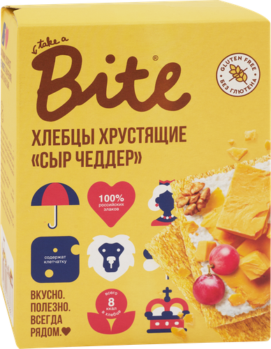 Хлебцы кукурузно-рисовые TAKE A BITE Хрустящие, со вкусом сыра Чеддер, 100г, крупный план