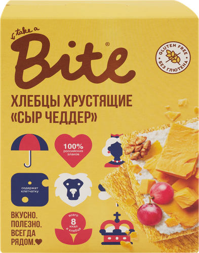Хлебцы кукурузно-рисовые TAKE A BITE Хрустящие, со вкусом сыра Чеддер, 100г, изображение