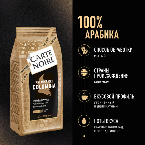 Кофе зерновой CARTE NOIRE Премьер Крю Колумбия натуральный жареный, 200г, крупный план