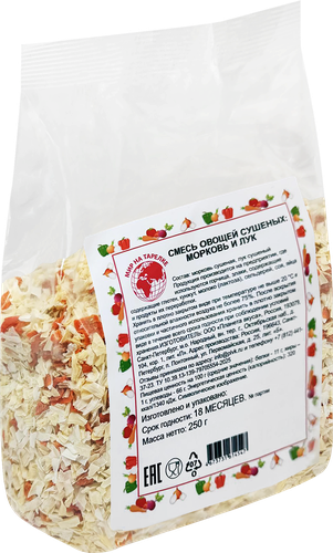 Морковь и лук МИР НА ТАРЕЛКЕ сушеные, 250г, вид