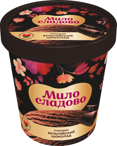 Мороженое МИЛОСЛАДОВО Пломбир шоколадный с бельгийским шоколадом 12%, без змж, картонный стакан, 280г, картинка