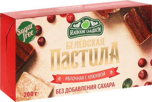 Пастила яблочная БЕЛЕВСКИЕ СЛАДОСТИ с клюквой, без сахара, 200г, картинка