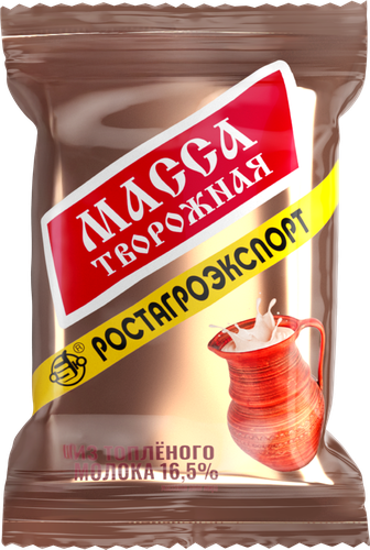 Масса творожная РОСТАГРОЭКСПОРТ из топленого молока 16,5%, без змж, 100г, крупный план