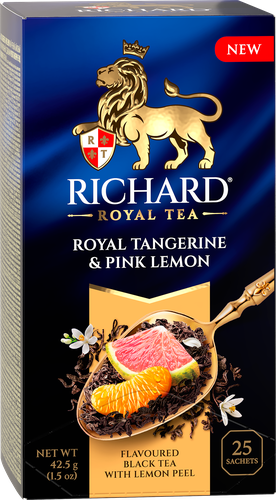 Чай черный RICHARD Royal Tangerine&Pink lemon c мандарином и розовым лимоном, 25пак, крупный план