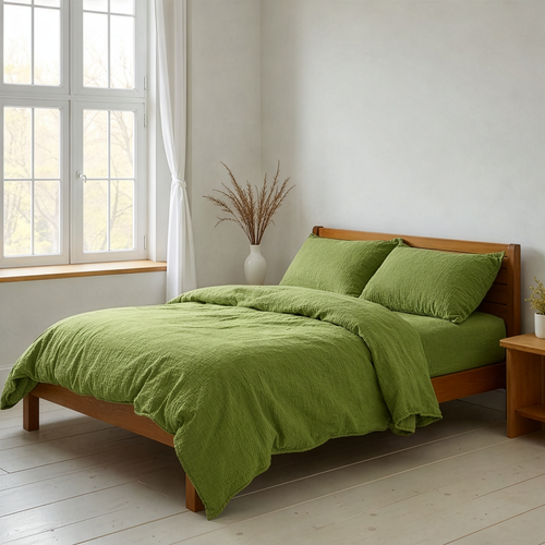 Комплект постельного белья Евро HOMECLUB зеленый, муслин, Арт. C2-4-YJ160257031, изображение